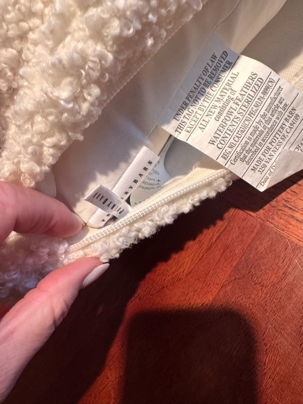 Pottery Barn Ivory Bouclé Throw Pillow, 20” w/ Feather Insert, Textured - Picture 2 of 7
